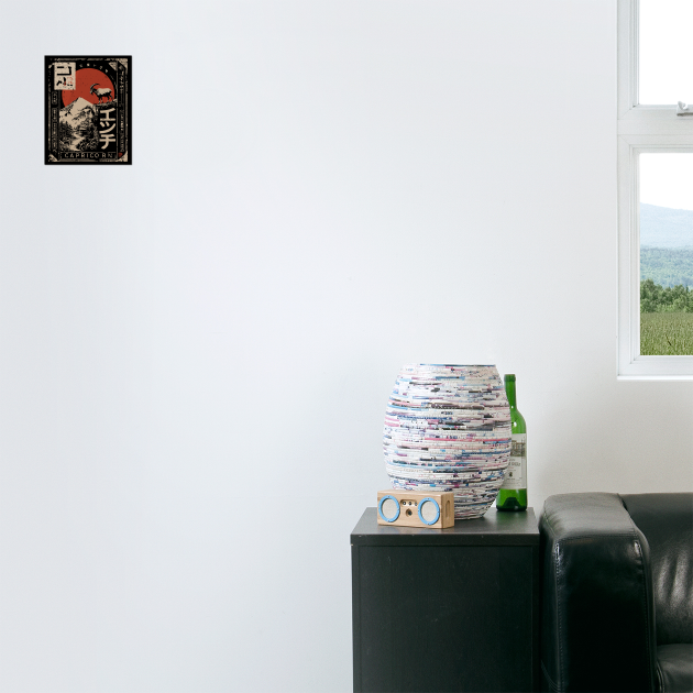 Capricorn Zodiac Poster – Japanese Mountain Goat Ambition Print by TuncGK